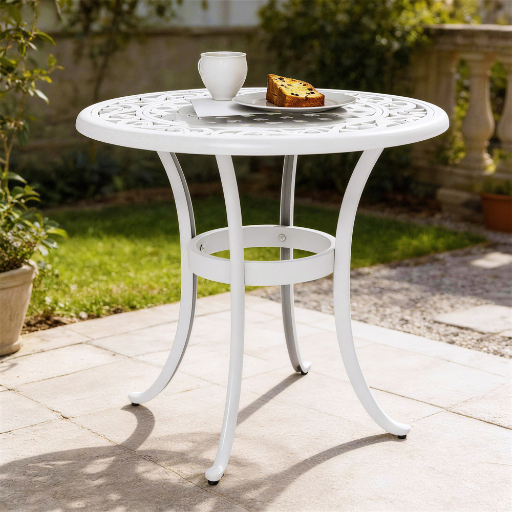 Outsunny White Aluminium Frame Round Garden Table Image 2