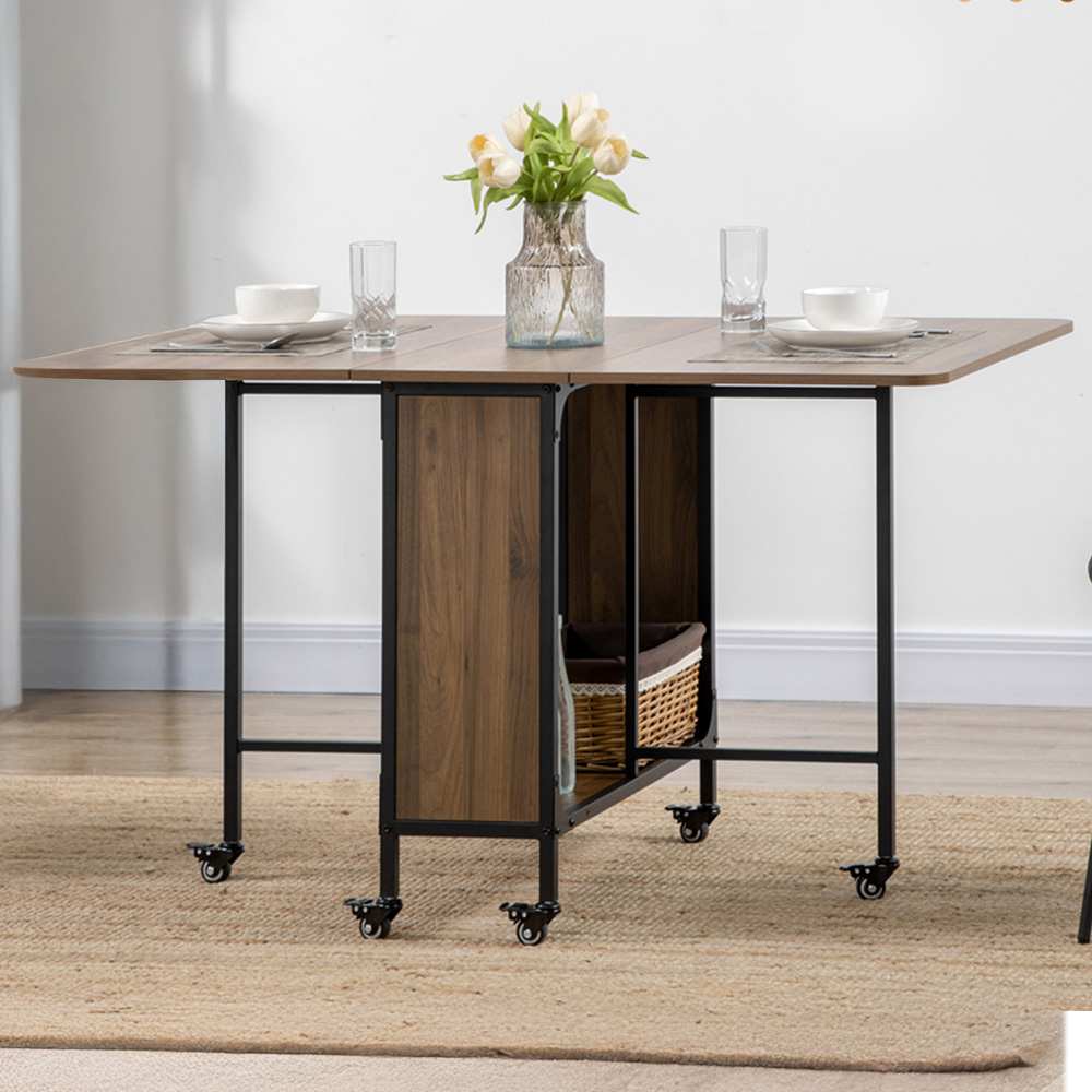 HOMCOM 6 Seater Light Brown Drop Leaf Mobile Dining Table Image 1