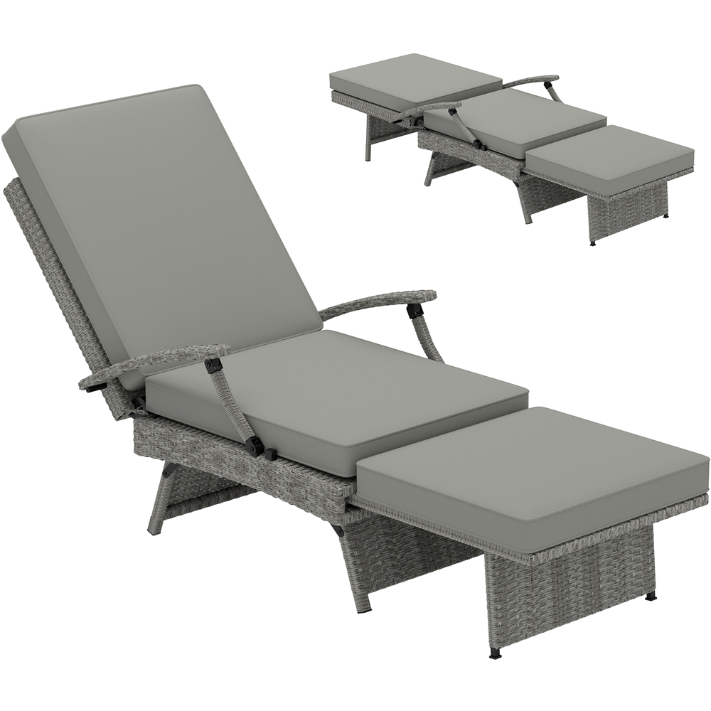 Outsunny Grey Foldable Rattan Recliner Chair with Footrest Image 2