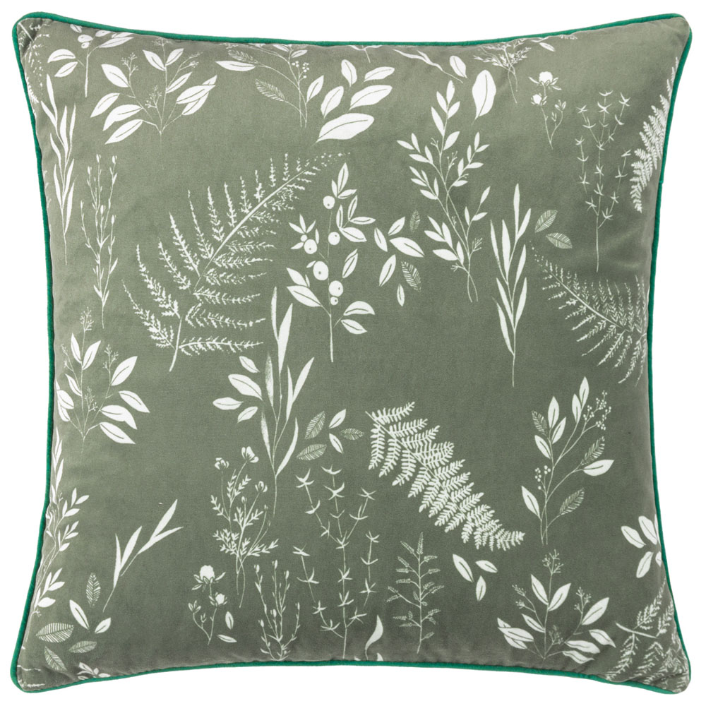 furn. Fearne Sage Green Printed Velvet Cushion Image 1