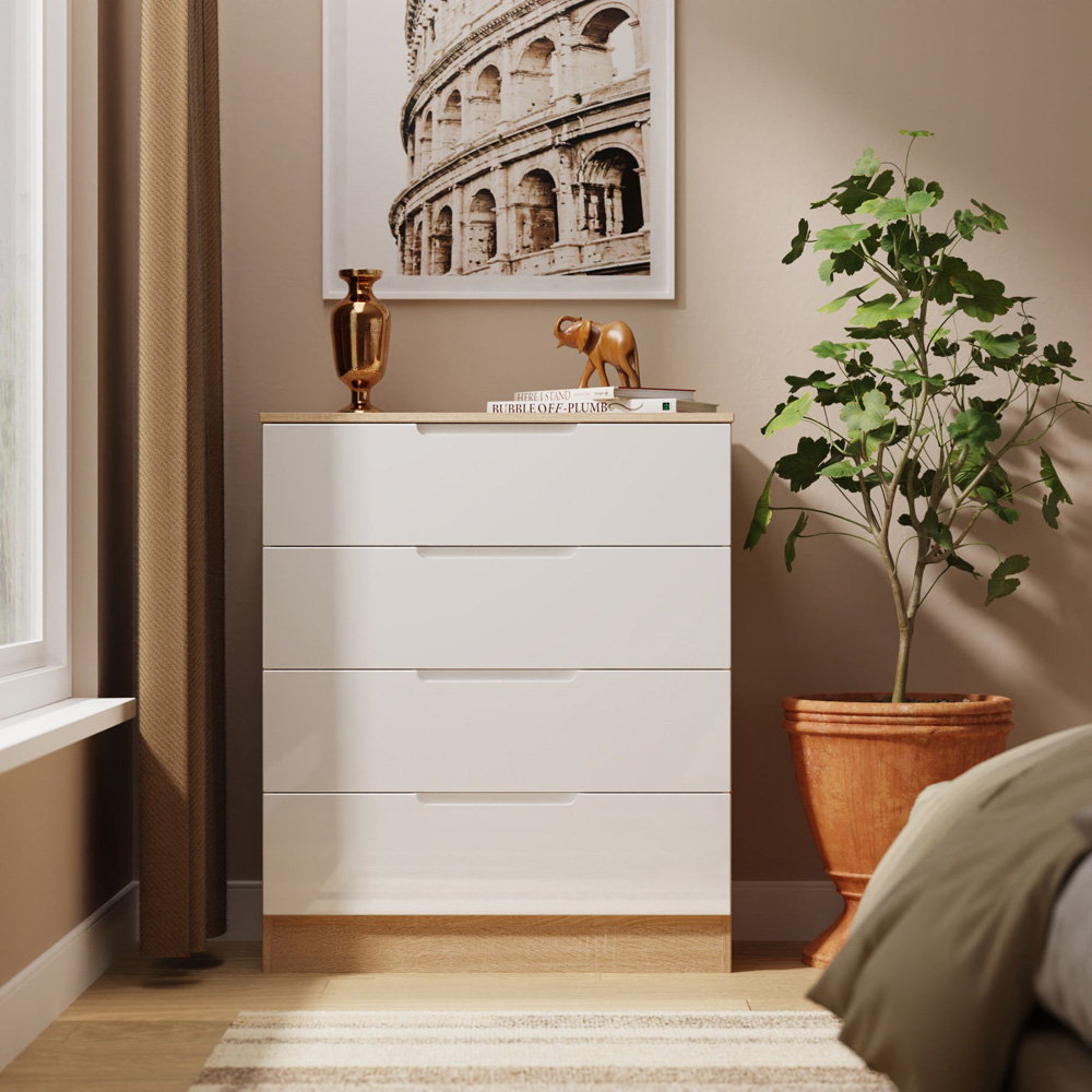 Crowndale Milan 4 Drawer White Gloss and Bardolino Oak Chest of Drawers Ready Assembled Image 7