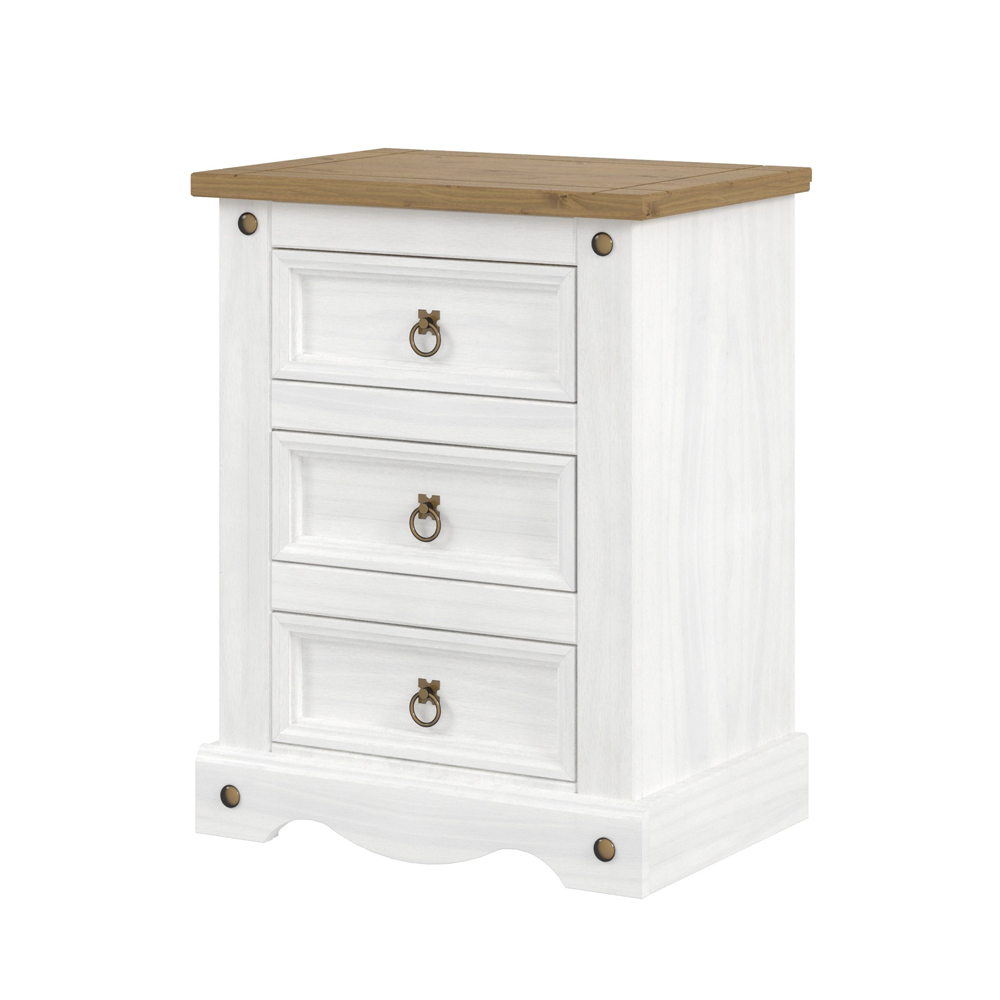 Core Products Corona 3 Drawer White Bedside Cabinet Image 4