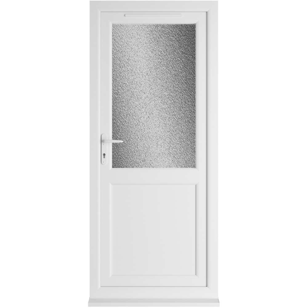 Crystal uPVC Triple Glazed Door Half Glass Half panel Right hand White Obscure Glass 890x2090mm Image 1
