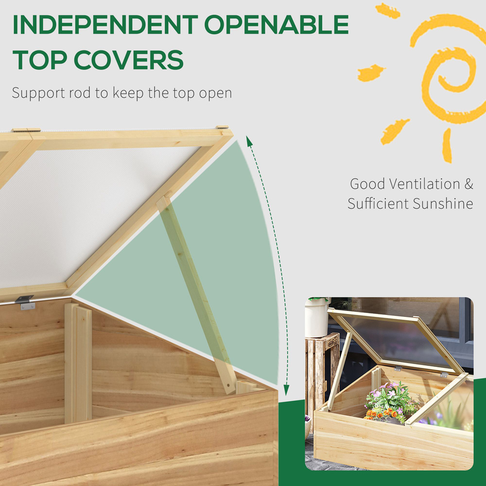Outsunny Natural Wooden Polycarbonate 3.2 x 1.6ft Cold Frame with Top Cover Image 6