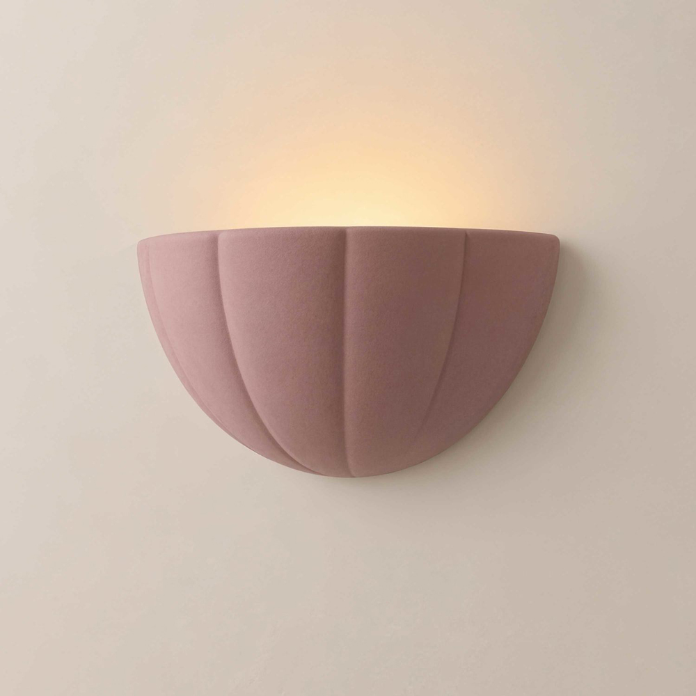ValueLights Leonardo Dusky Pink Ceramic Scallop LED Flush Wall Light with Bulb Image 4