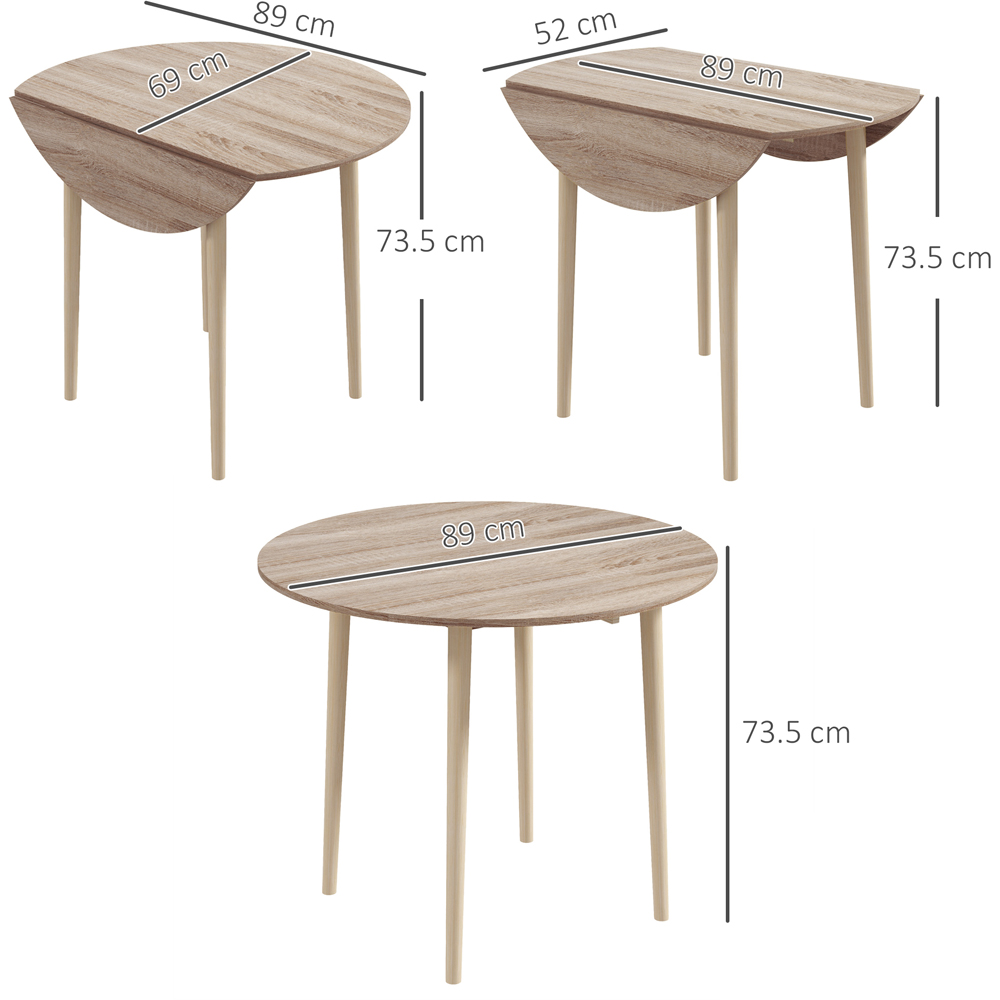HOMCOM 4 Seater Natural Round Drop Leaf Dining Table Image 9