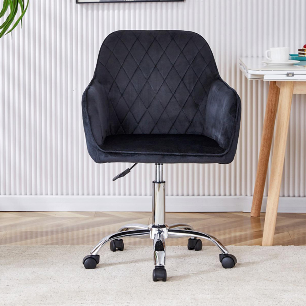 Kosy Koala Grey Wooden L Shaped Office Desk with Black Velvet Upholstered Chair Image 5