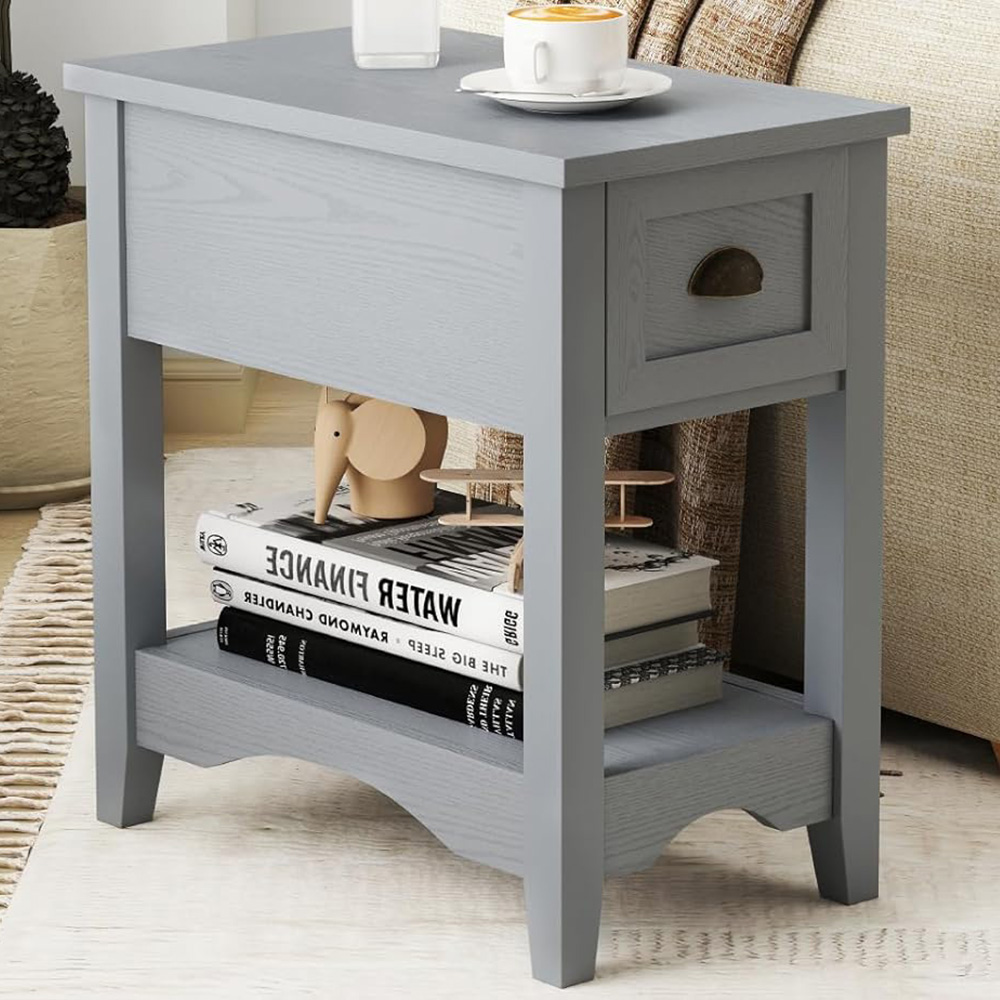 Costway Single Drawer Single Shelf Grey Rectangular Nightstand 2 Pack Image 1