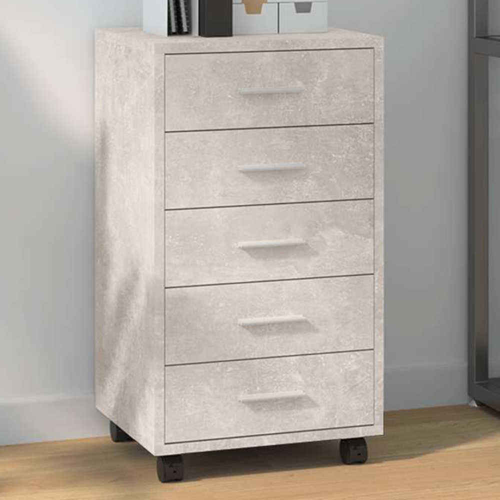 vidaXL 5 Drawer Concrete Grey Cabinet with Castors Image 1