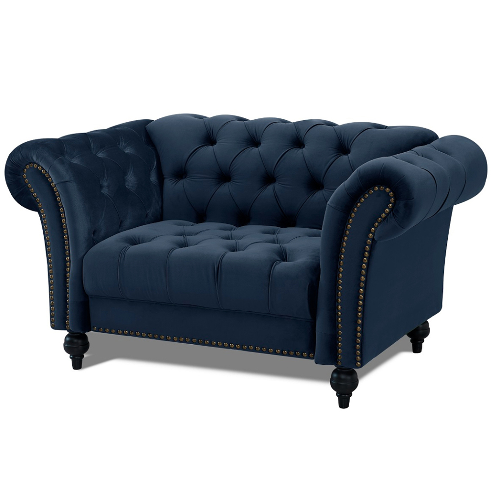 Home Detail Mayfair Midnight Blue Velvet Curved Sofa Chair Image 2