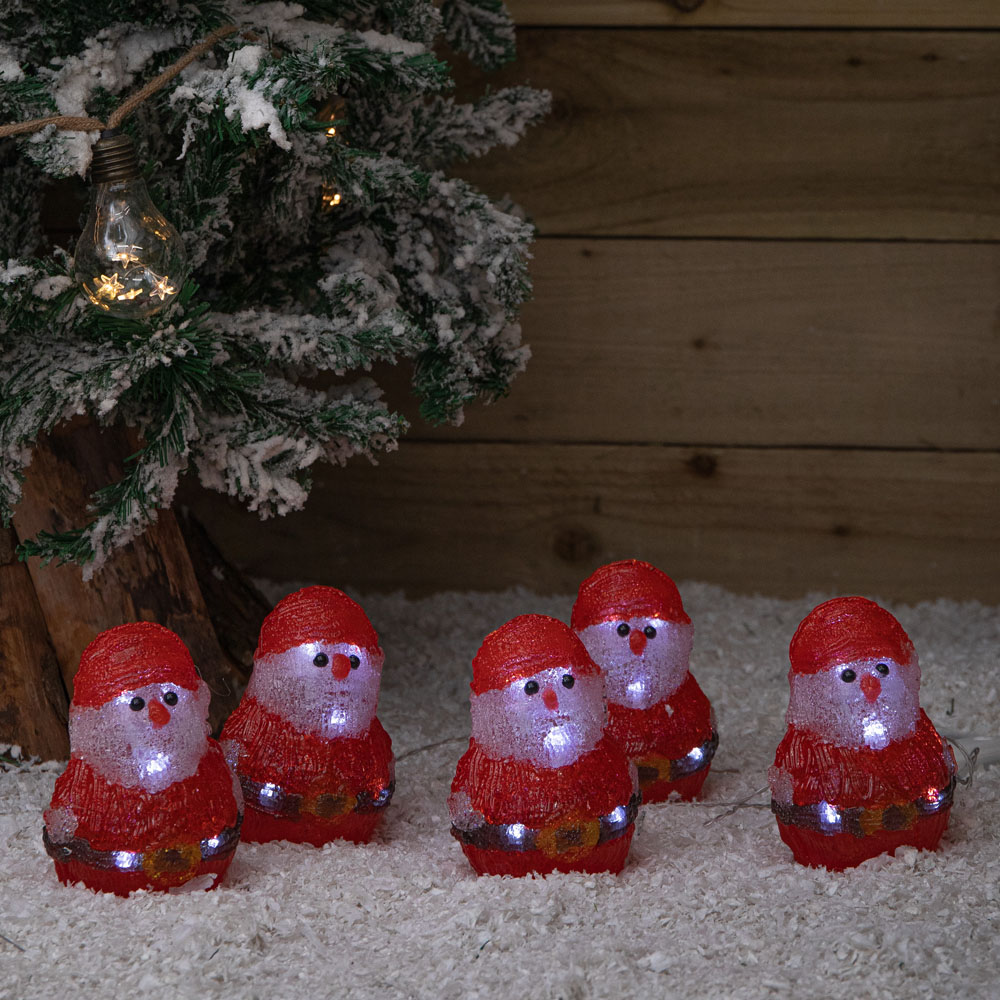 Samuel Alexander 40 Cool White LED Set of 5 Battery Operated Light-Up Christmas Santa Ornaments 14cm Image 4