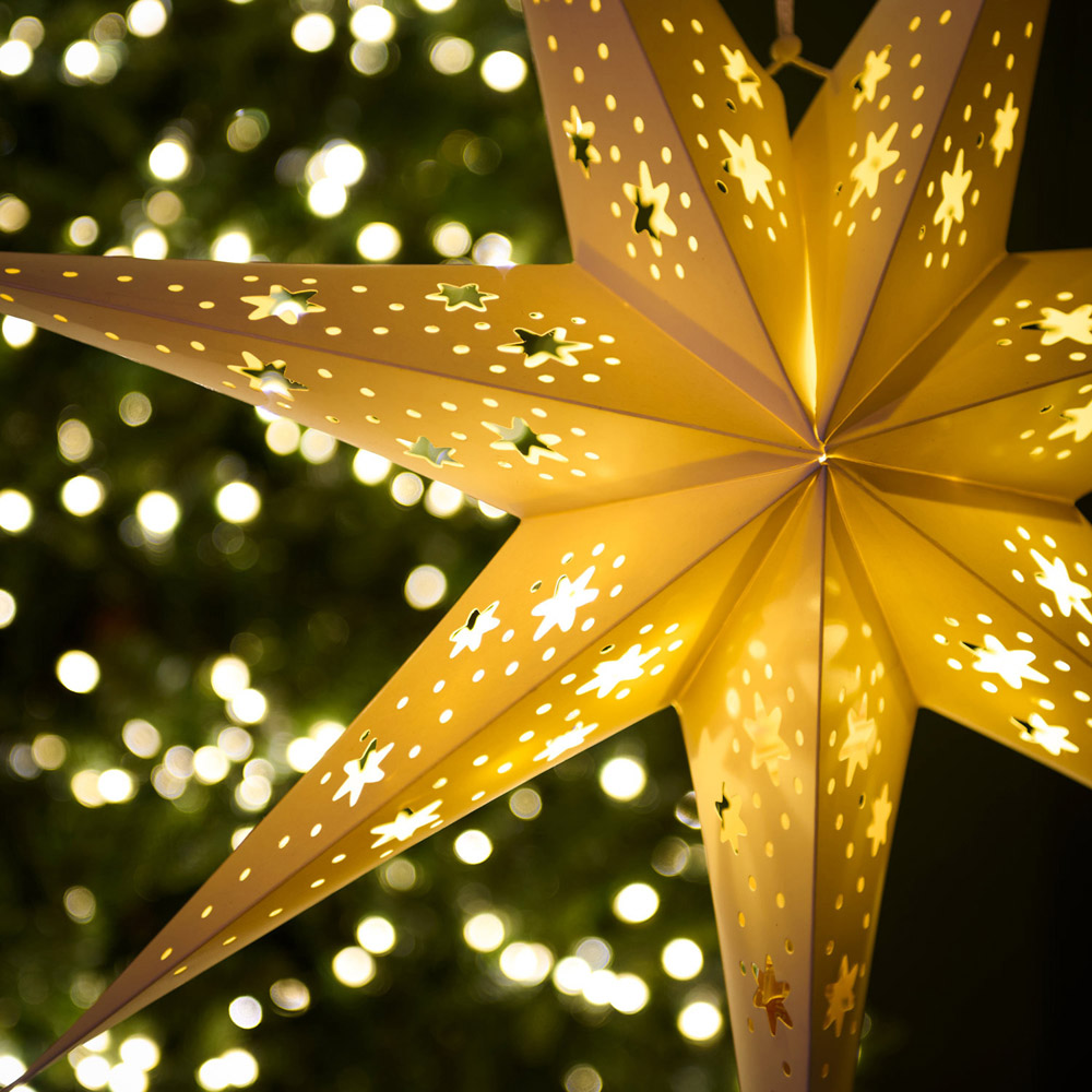 LED Hanging Paper Star Lantern Gold Image 2