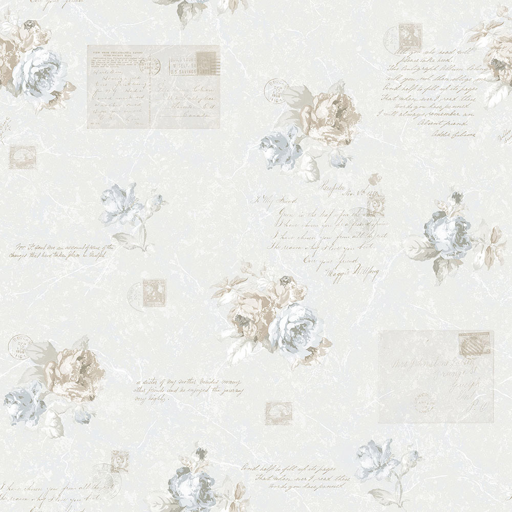 Galerie Country Cottage Floral Bouquets Blue and Beige Wallpaper Image