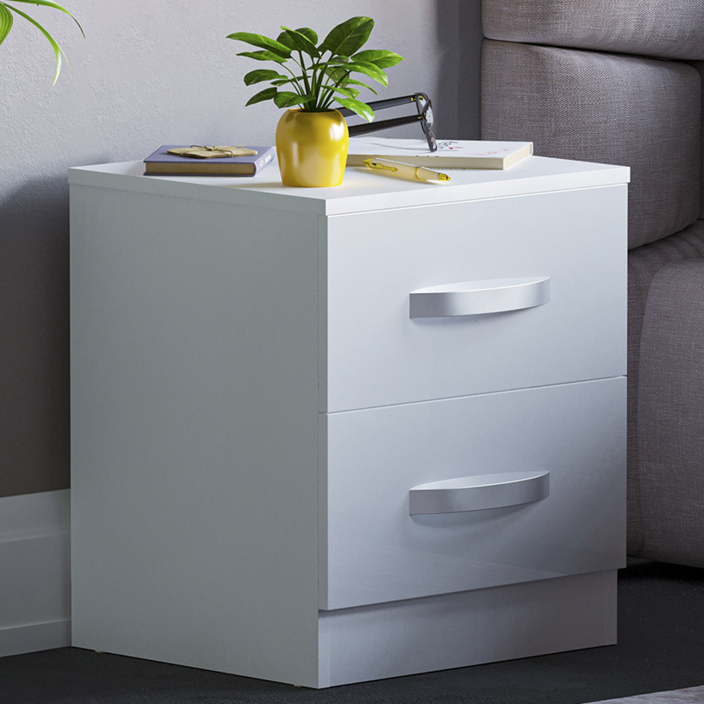 Vida Designs Hulio 2 Drawer White Bedside Table Image 1