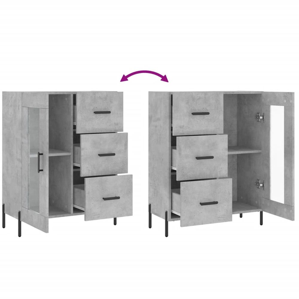 vidaXL Single Glass Door 3 Drawer Concrete Grey Wooden Sideboard Image 9