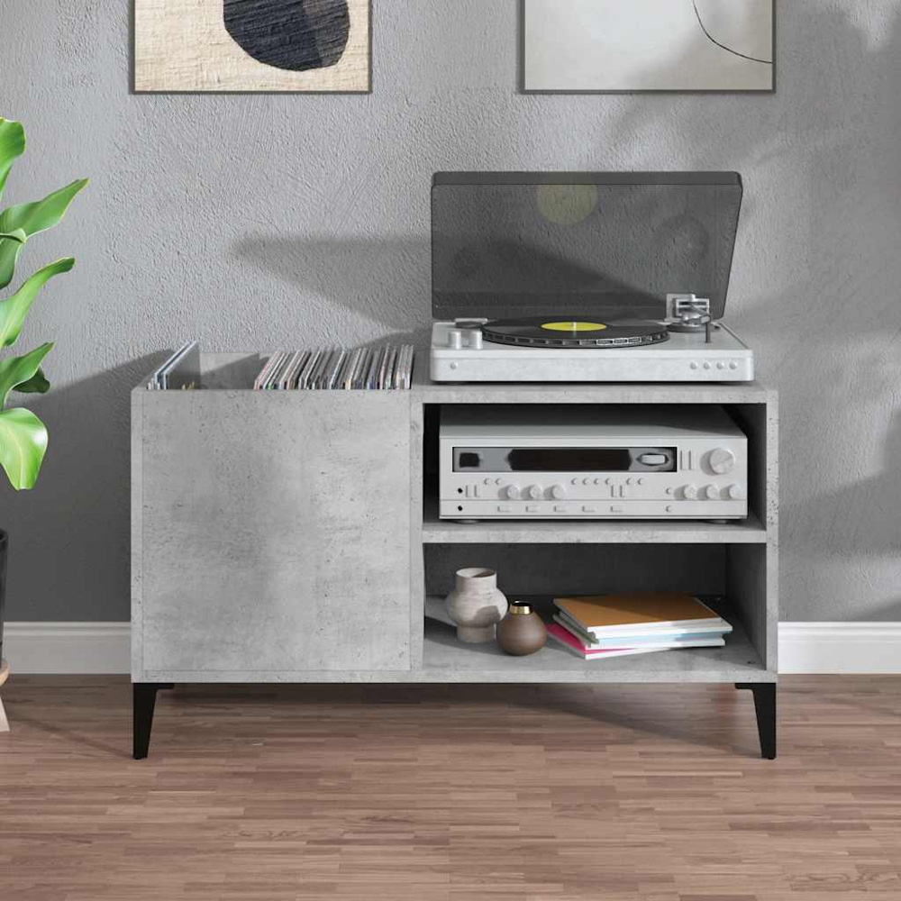 vidaXL 2 Shelf Concrete Grey Rectangular Record Cabinet Image 7