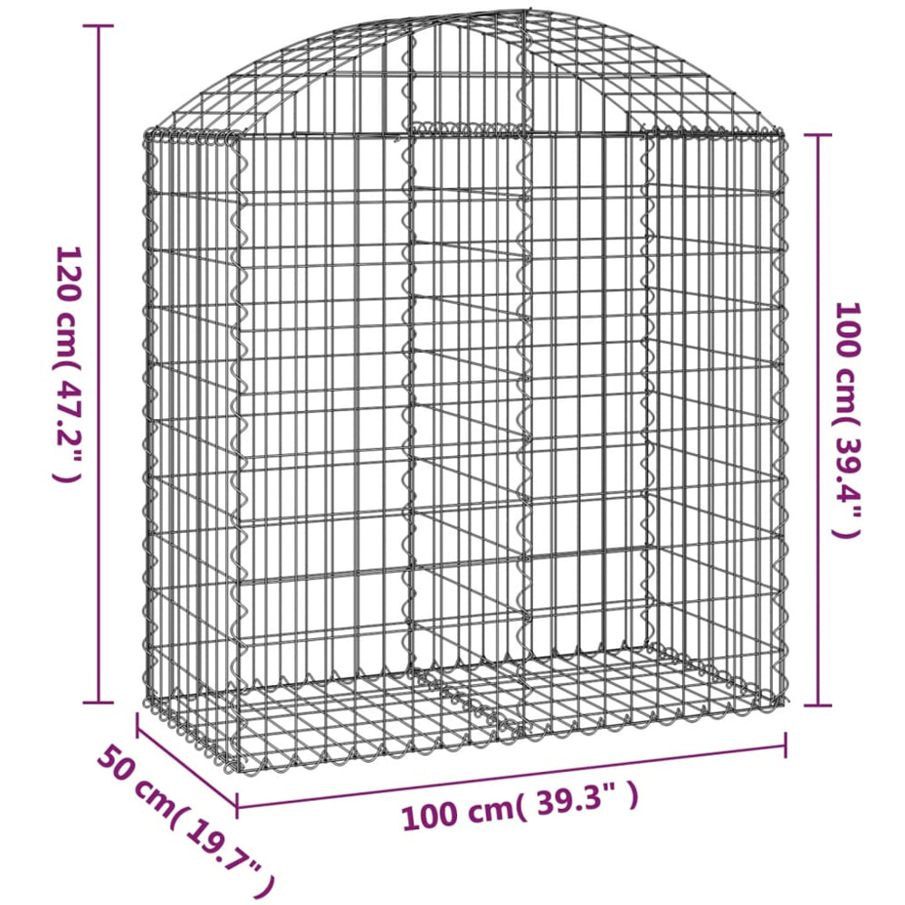 vidaXL Silver Galvanised Iron Arched Gabion Basket 100 x 50 x 100/120cm Image 4