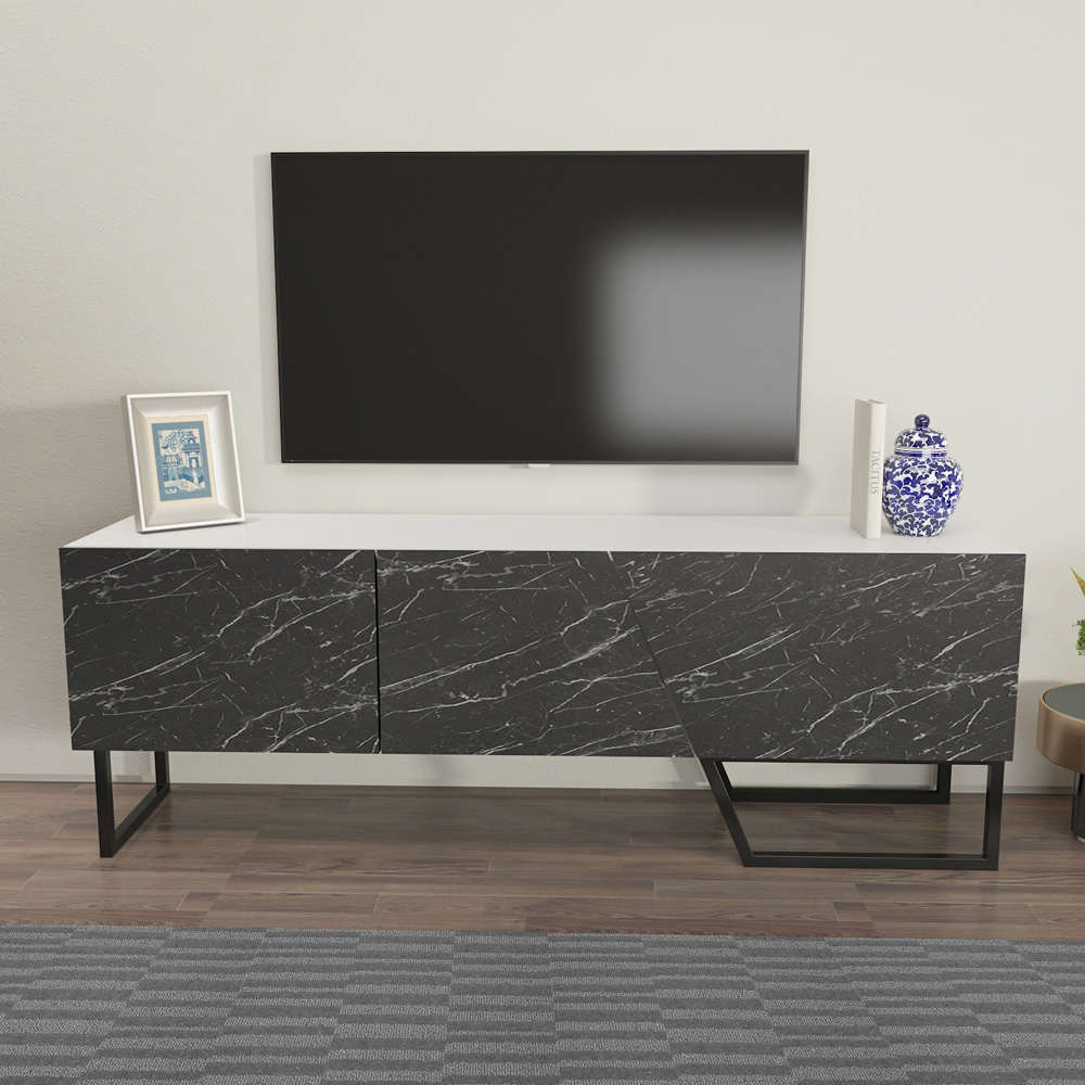 Decorotika Parla 3 Door Black Marble and White TV Unit Image 6