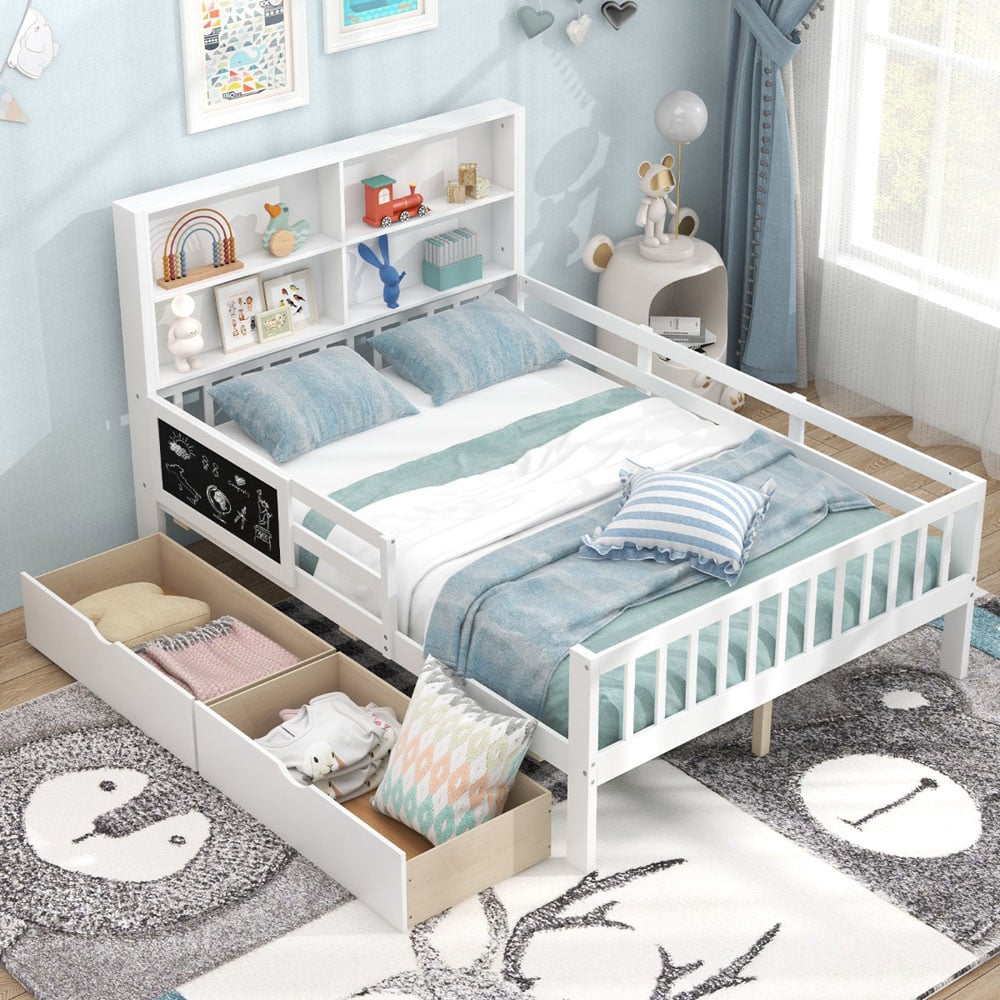Costway Double White Bed Frame with 2 Storage Drawers Image 5