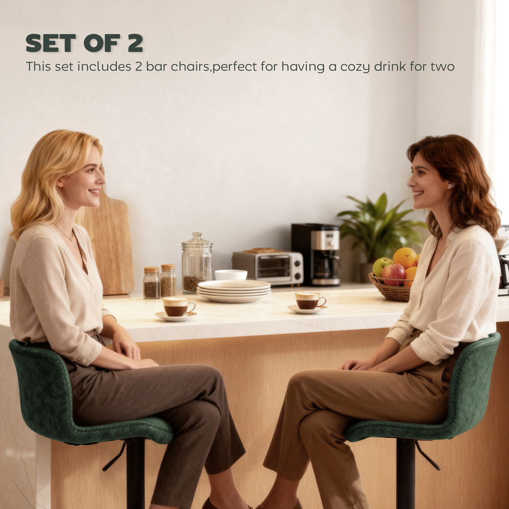 Portland Green PU Leather Height Adjustable Bar Stool Set of 2 Image 8