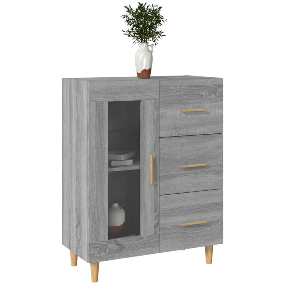 vidaXL Single Glass Door 3 Drawer Grey Sonoma Wooden Sideboard Image 3