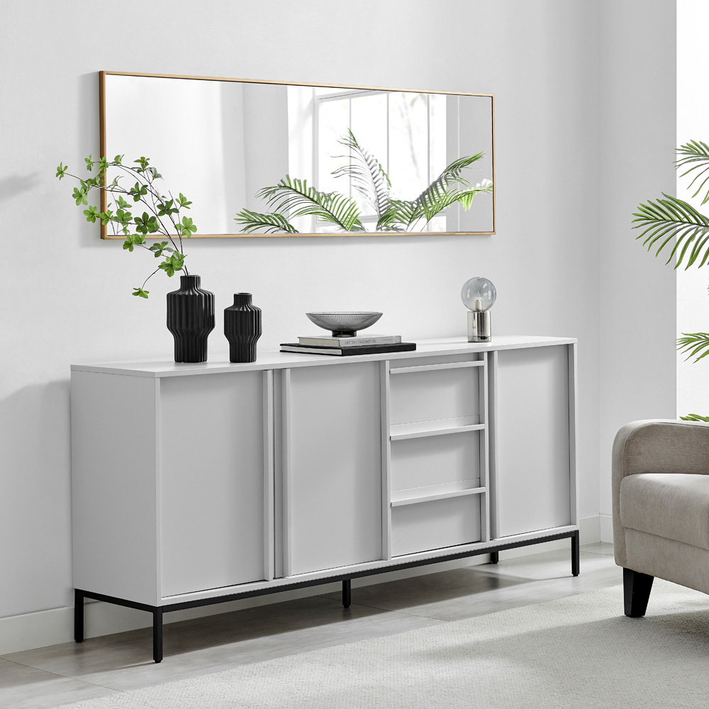 Furniturebox Sval 3 Door 3 Drawer Off White Wooden Sideboard Image 7