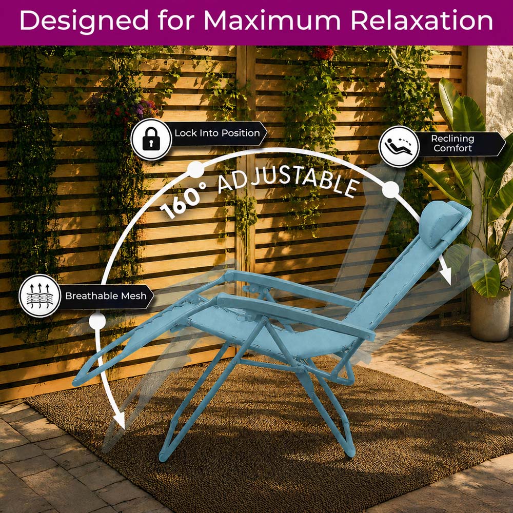 Neo Aqua Zero Gravity Foldable Garden Recliner Sun Lounger Set of 2 Image 6