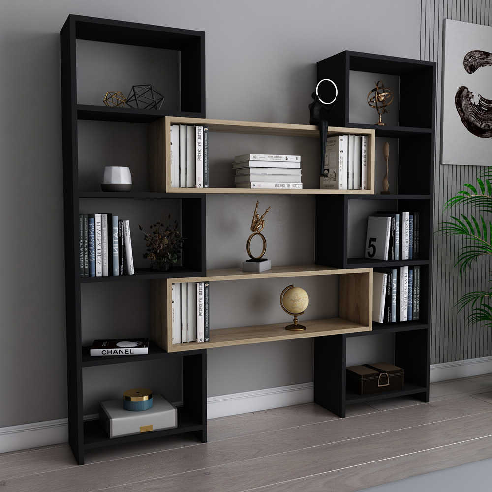 Decorotika Poyraz 8 Shelf Black Oud Oak Bookcase Image 8