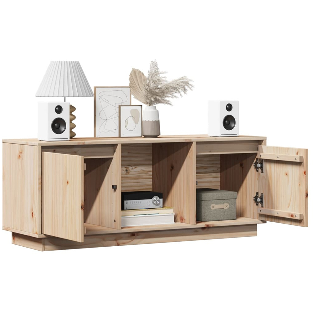 vidaXL 2 Door Single Shelf Natural Solid Pine Wood TV Cabinet Image 4