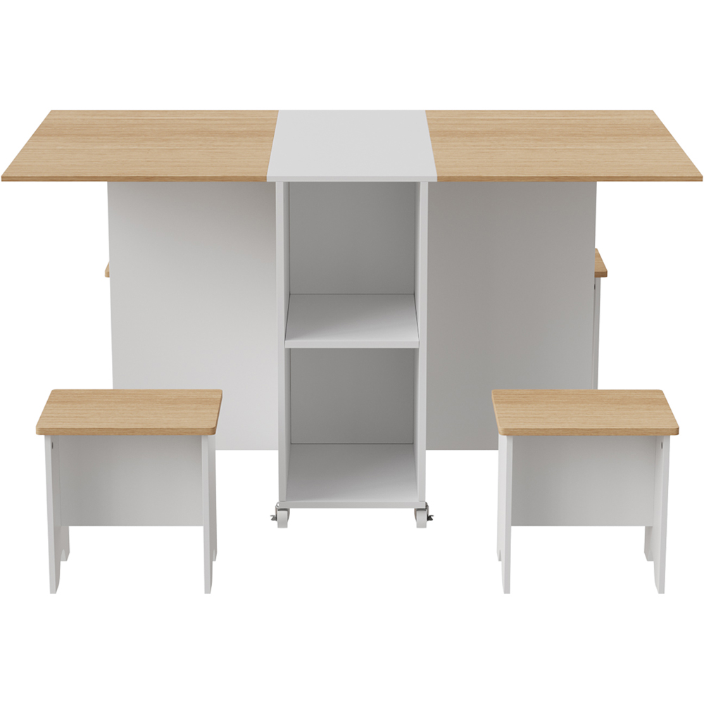 Living and Home 4 Seater Drop-Leaf Table Dining Set White and Light Wood Image 2