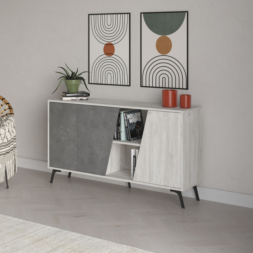 Decortie Fiona 3 Door 2 Shelf Ancient White and Retro Grey Sideboard Image 4