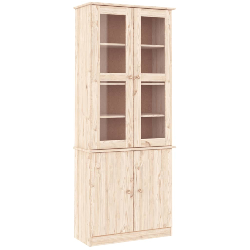 vidaXL Alta 4 Door Natural Solid Wood Pine Glass Display Cabinet Image 2