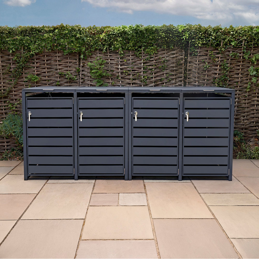 MonsterShop Anthracite Grey Metal 4 Wheelie Bin Storage Shed Image 2
