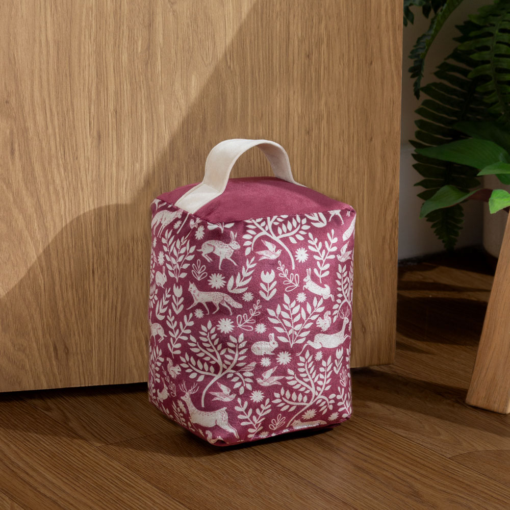 Furn Skandi Berry Woodland Animal Velvet Reversible Door Stop Image 2