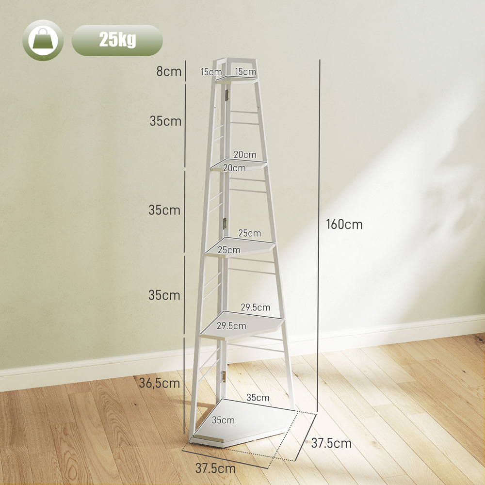 HOMCOM 5 Shelf White Corner Adjustable Shelving Unit Image 9