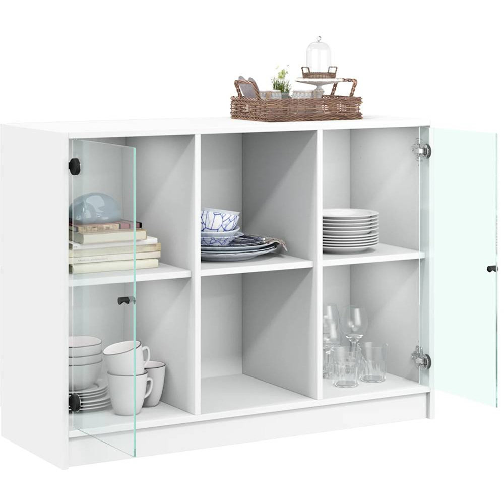 vidaXL 2 Glass Door 2 Shelf White Sideboard Image 3