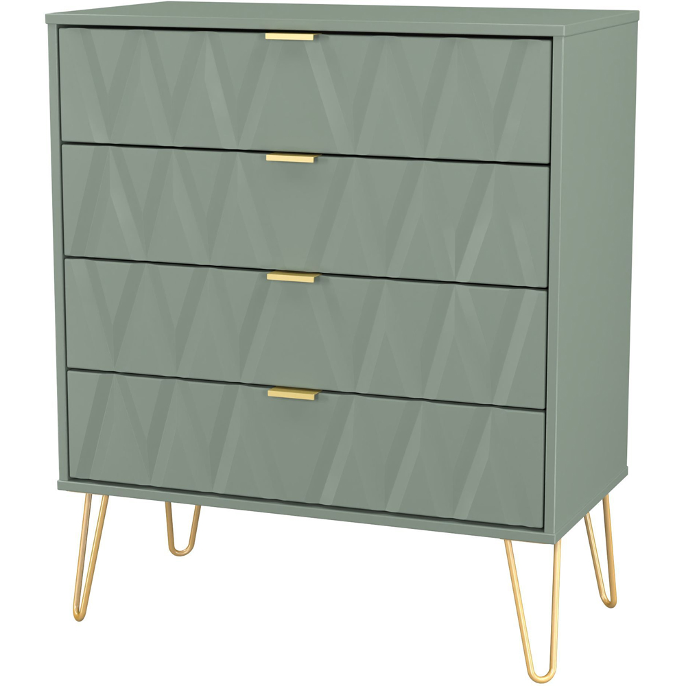 Crowndale Diamond 4 Drawer Reed Green Chest of Drawers Ready Assembled Image 3