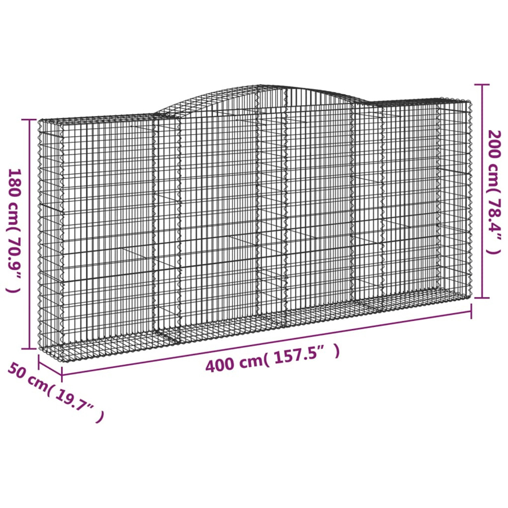 vidaXL Silver Galvanised Iron Arched Gabion Basket 400 x 50 x 180/200cm 5 Pack Image 5