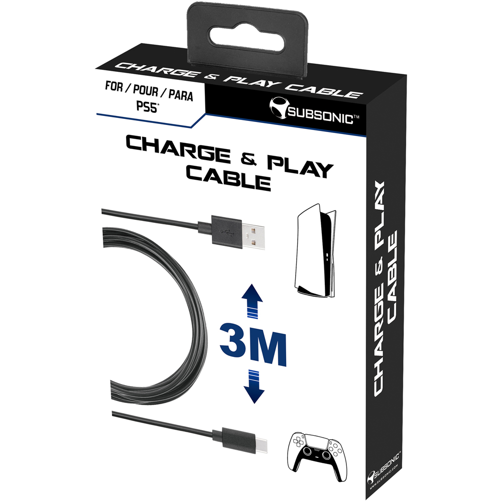 Subsonic Black PS5 and Xbox Series Controller USB Type C Charging Cable 3m Image 2