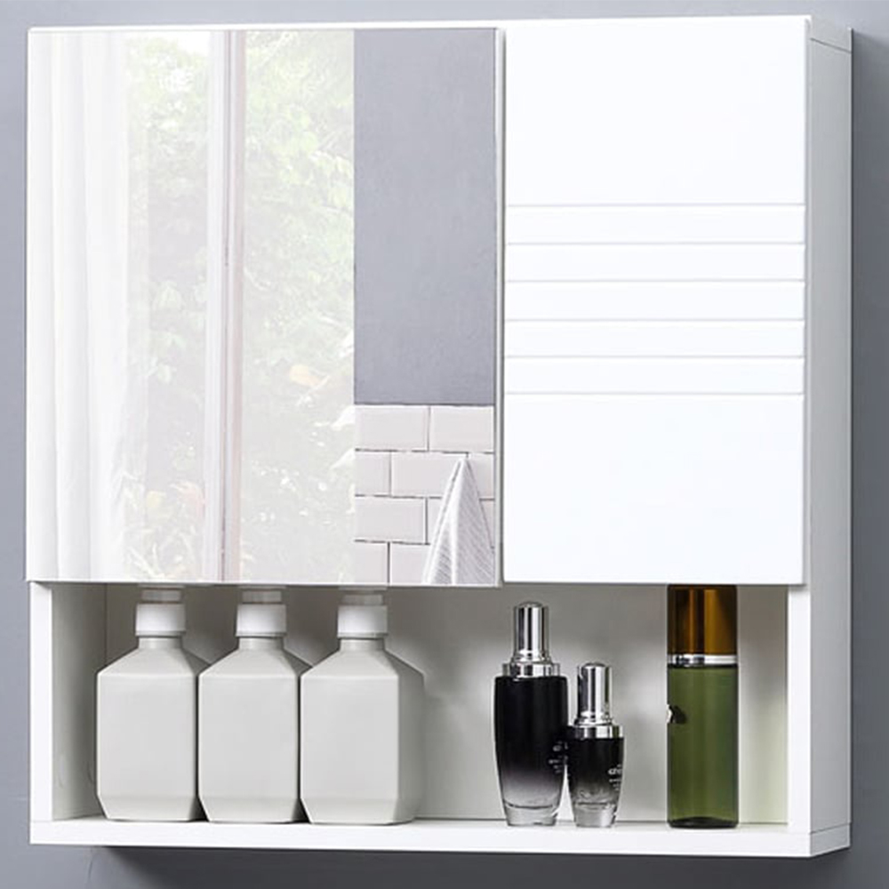 Kleankin White Mirror Bathroom Cabinet with Ridge Design Image 1