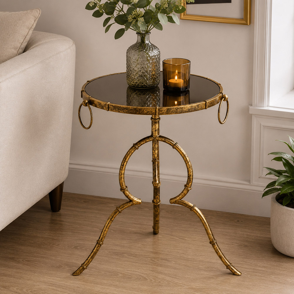 Premier Housewares Monroe Black and Gold Accent Table with Tempered Glass Top Image 4