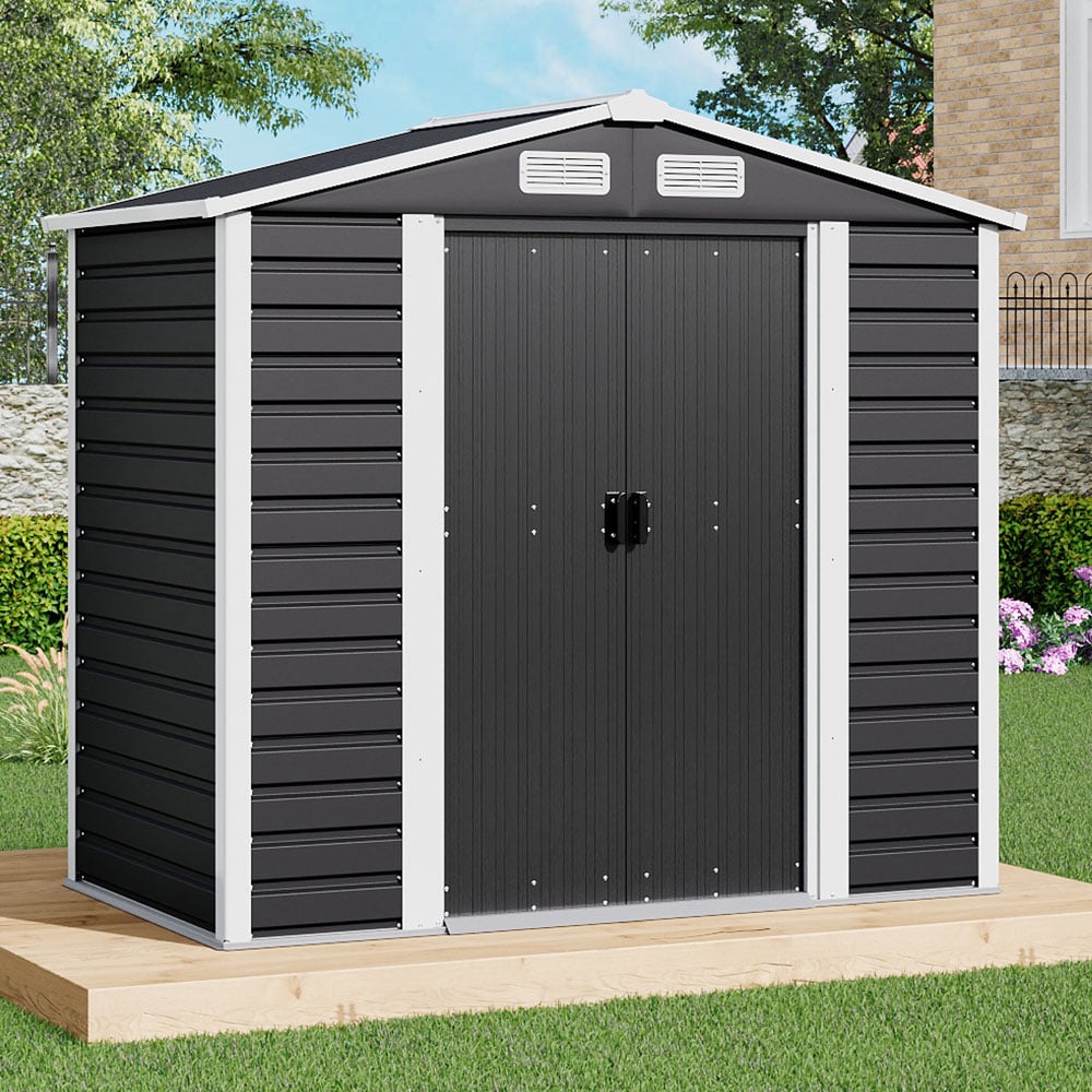 Living and Home 7 x 4ft 2 Door Anthracite Metal Garden Storage Shed Image 2
