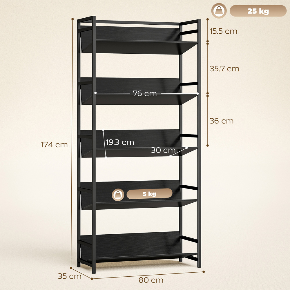 Portland 5 Shelf Black Anti Slip Bookcase Image 8