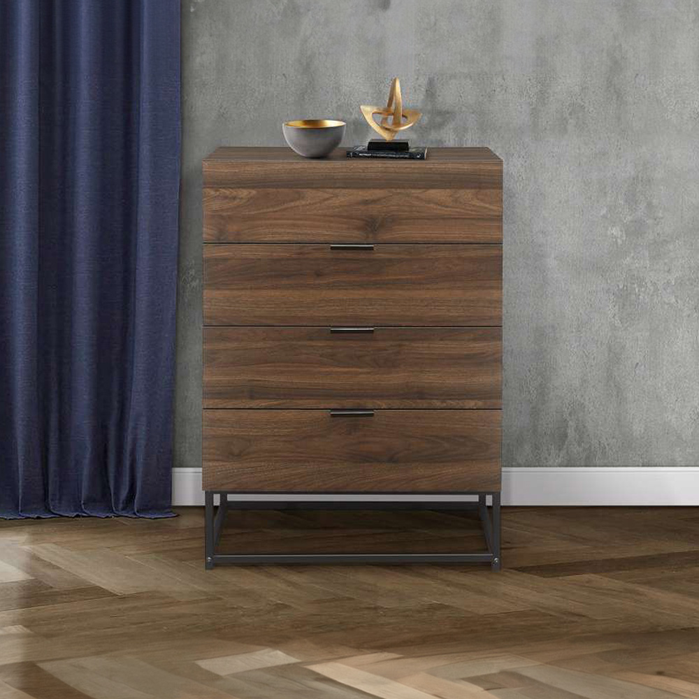 Houston 4 Drawer Walnut Wood Chest of Drawers Image 8