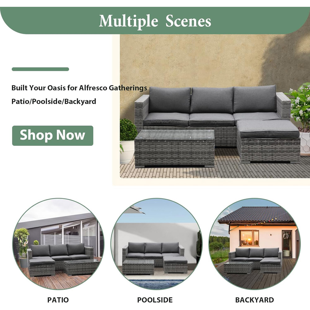 Willowmare 4 Seater Grey Rattan Garden Corner Sofa Set Image 6
