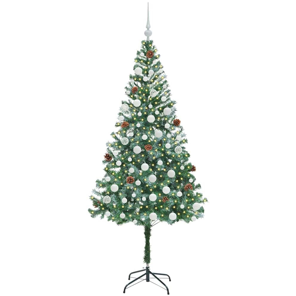 vidaXL Pre-Lit White Baubles Green Artificial Christmas Tree 6ft Image 1