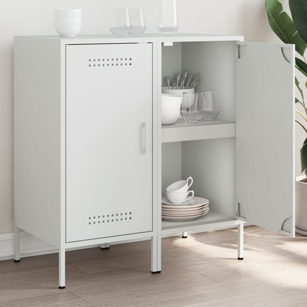 vidaXL Single Door Steel White Sideboard Set of 2 Image 1