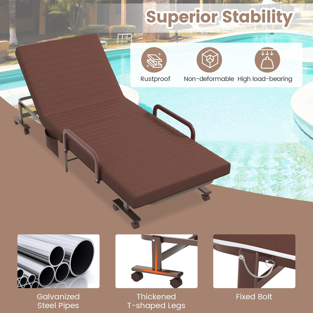 Costway Single Sleeper Brown Sofa Bed with Mattress Image 3