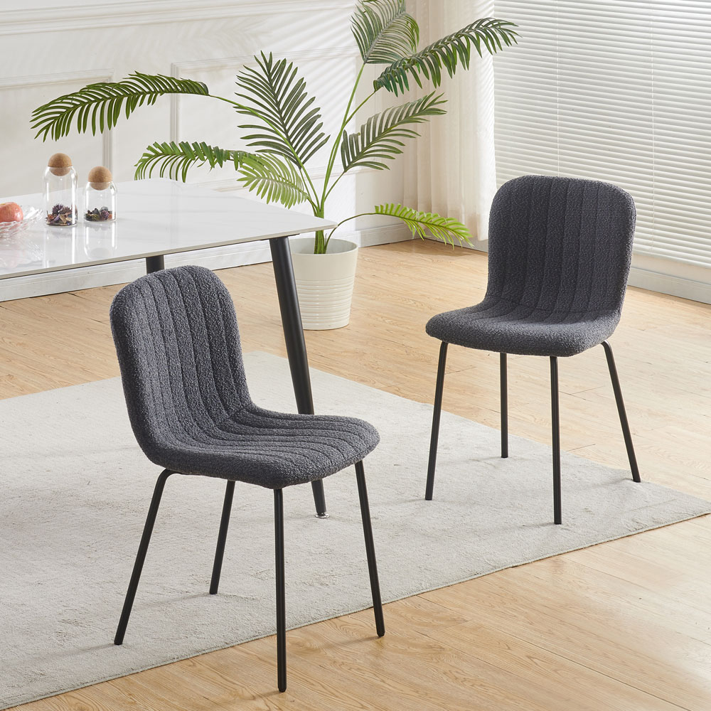 Bella Set of 2 Dark Grey Teddy Faux Fur Stitched Design Dining Chairs Image 7