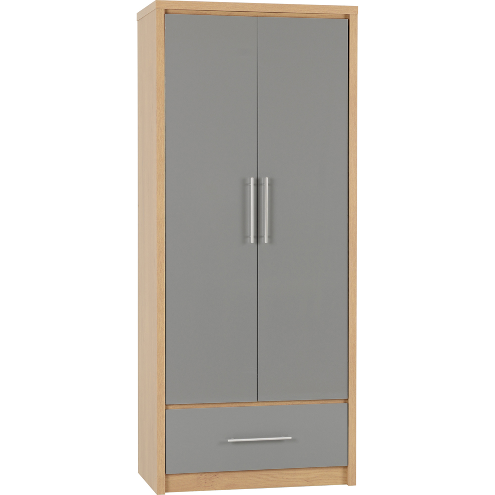 Seconique Seville 2 Door Single Drawer Grey Gloss Light Oak Effect Veneer Wardrobe Image 2